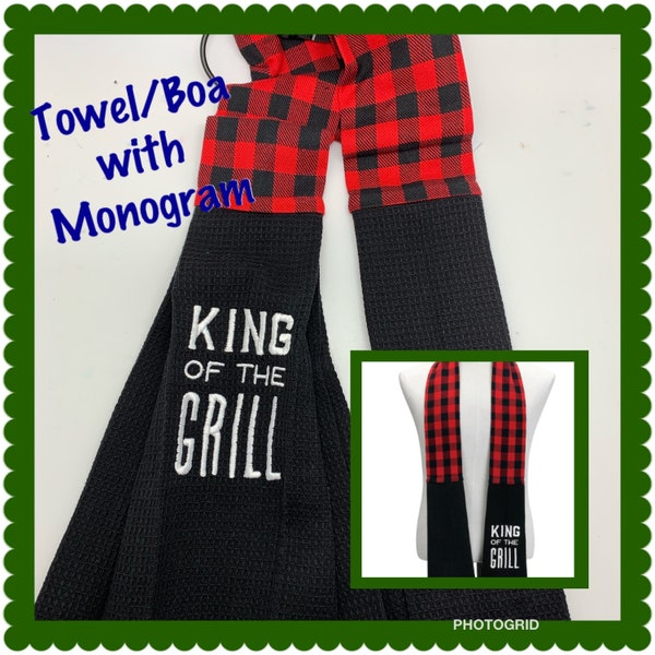 Personalized kitchen boa towel scarf, kitchen accessories, monogrammed gifts for foodies, housewarming chef gift, gift for grillers grilling