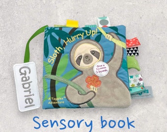 Personalized Sloth Baby Soft Book: Sensory Toy Cloth Book