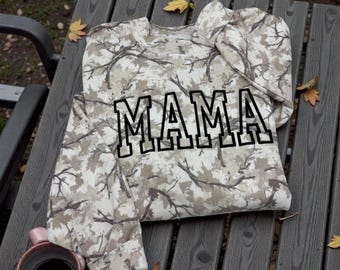 Camo Mama Sweatshirt, Personalized Kids Names Sleeve, Mother's Day Gift