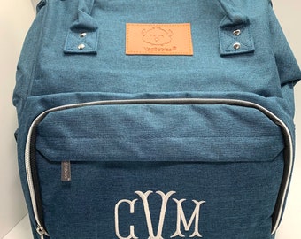 Monogrammed Navy Diaper Backpack, Personalized Nappy Bag