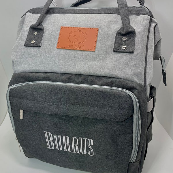 NEW Monogrammed Diaper Backpack, Personalized Diaper Bag Backpack, Nappy Bag, Black Gray Backpack Diaper Bag, Unisex Diaper Bag
