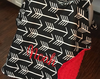Monogram Baby Car Seat Canopy: Arrow Print, Personalized Cover