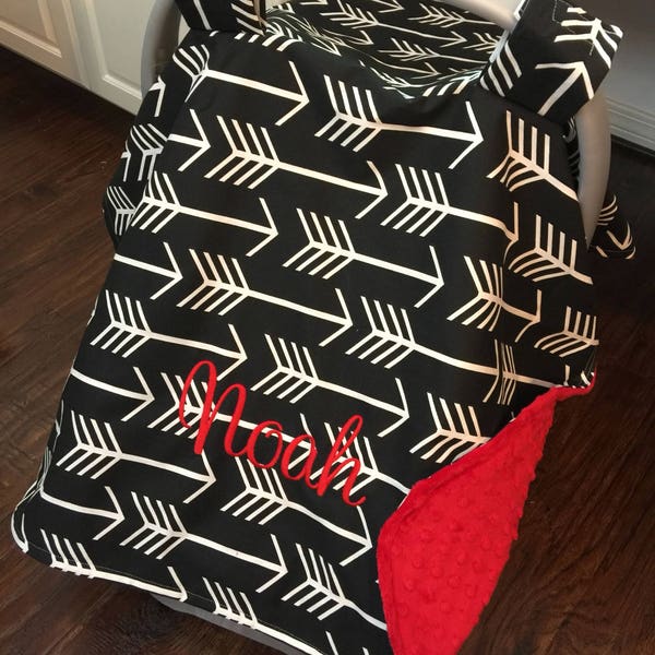 Baby Car Seat canopy with monogram, personalized baby car seat cover, carseat cover, woodland baby gift, baby shower gift, boy canopy arrows