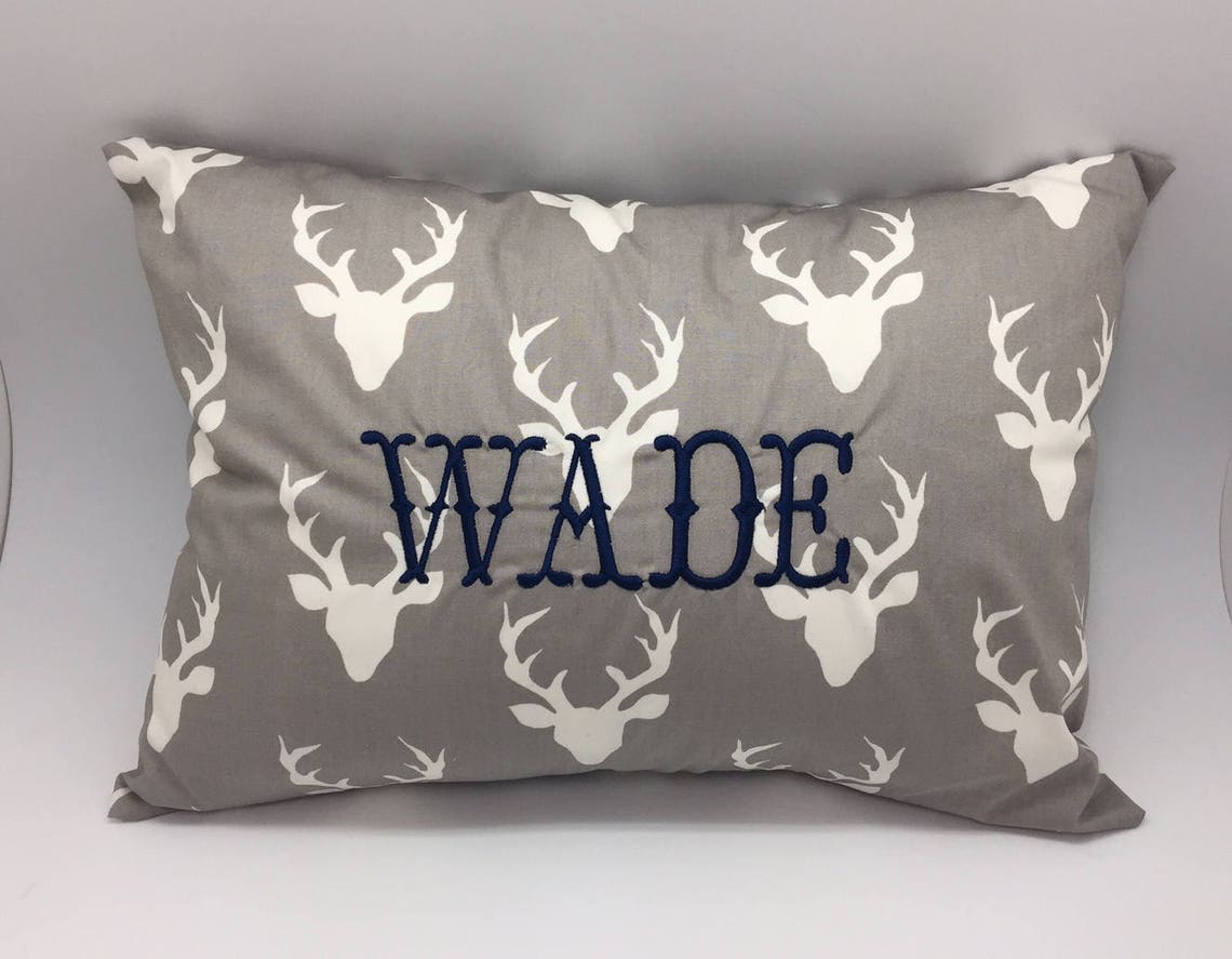 Monogrammed Baby Pillow With Deer Antler Print Personalized Etsy