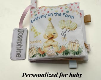 Personalized First Birthday Book | Farm Sensory Book for Baby | 1st Birthday Gift Girl Boy | Custom Name Baby Book | Soft Quiet Book