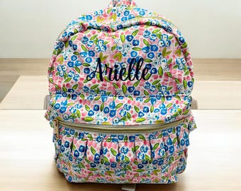 Personalized Floral Ruffle Backpack | Small Embroidered Girl's Preschool Bag