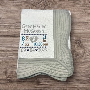 Monogram Baby quilt, personalized new baby gift, newborn baby photo props, baby quilts, monogrammed quilt, newborn baby birth stats