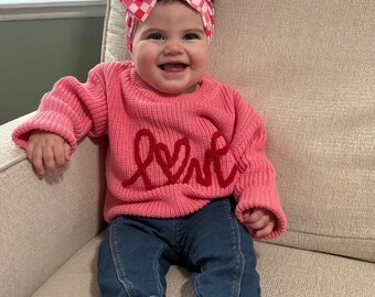 Chenille Yarn Kids Sweater | Valentine's Day Toddler Pullover | Love Shirt