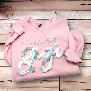 Grandma Sweatshirts Chenille Yarn Sweatshirt for Grandma, Custom Mother&#39;s Day Gift for grandma name, Puffy letters fuzzy letters Gigi Nana