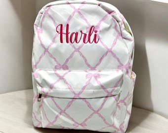 Personalized Bow Backpack, Coquette School Bag, Girl's Embroidered Bookbag