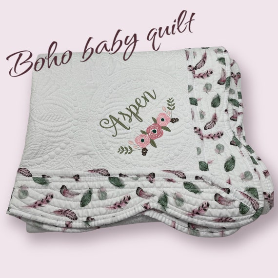 Personalized Quilt for Baby Girls Boho Nursery Quilt Cotton Baby