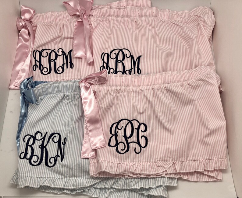 SET of 4 Monogram boxer pajama shorts personalized bridesmaid Etsy