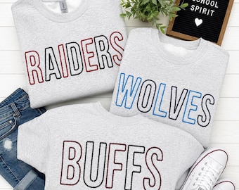 Custom School Spirit Sweatshirt, Embroidered Team Mascot Shirt, Personalized Game Day Crewneck, Teacher Spirit Wear