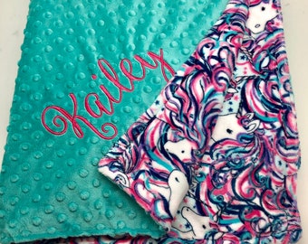 Personalized Unicorn Minky Blanket: Embroidered Girl's Gift | Custom colors