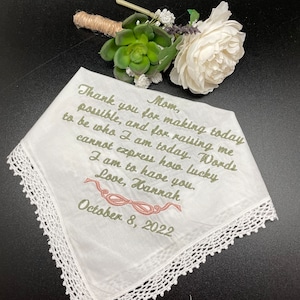 Wedding Handkerchief personalized for mother of the bride gift, something blue monogrammed hanky wedding day gift for MOB
