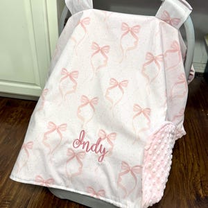 Bows carseat canopy for girls, coquette bow carseat cover, personalized baby shower gift, Girl Gift Bows Canopy, car seat blanket with bows
