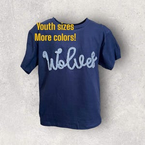 Youth Chenille Letter Tshirt School Sports Shirts Spirit wear Mascot Spirit Shirts School Shirt Fuzzy Letters Puffy Letters