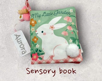 Personalized Baby Soft Book, Garden Theme Sensory Toy