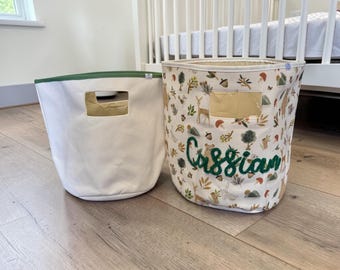 Personalized Woodland Chenille Storage Bin, Baby Toy Basket, Nursery Organizer