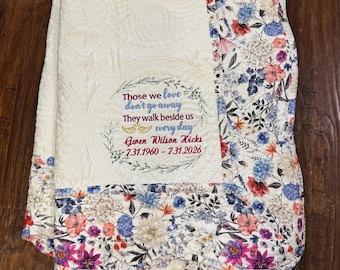 Personalized Memorial Quilt, Wildflower Sympathy Gift, Custom Remembrance Floral Blanket