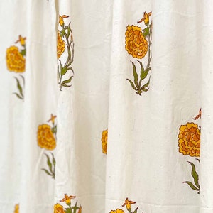 Orange Marigold Hand Block Printed Cotton Curtains Panels, Organic Cotton Curtain, Organic Drapes, Rod Pocket Curtains for Living Room