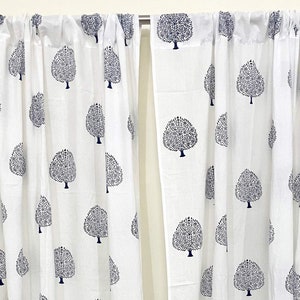 Blue and White Curtains, Living Room Decor, Custom Curtains, 2 Panels, Rod Pocket