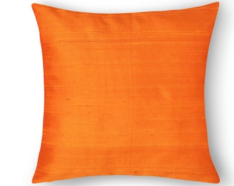 Handmade Solid Orange Raw Silk Pillow Cover – Decorative Cushion – Throw Pillow