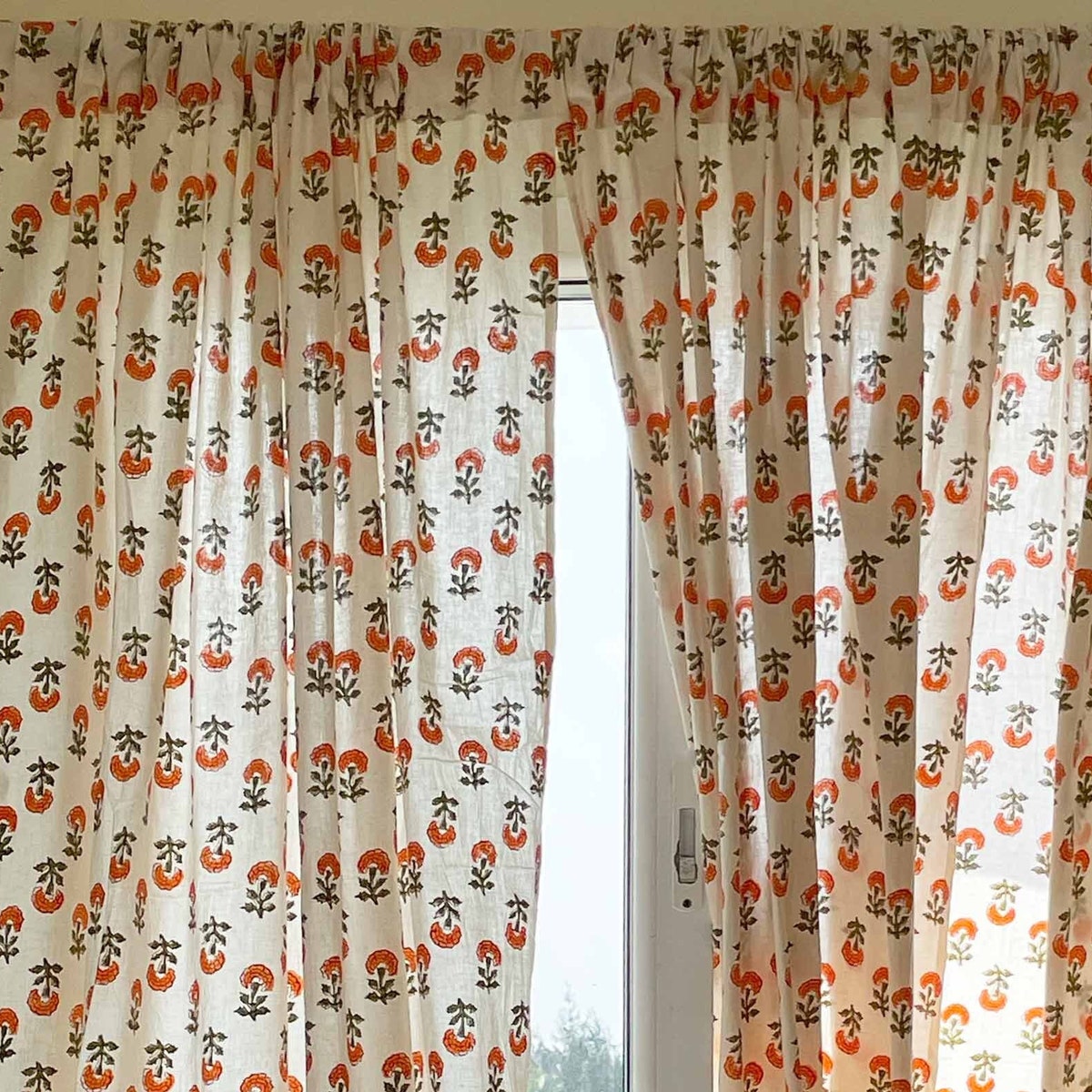 Orange Marigold Hand Block Printed Cotton Curtains Panels, Organic Cotton Shades, Organic Cotton Drapes, Rod Pocket Curtains for Living Room - Etsy