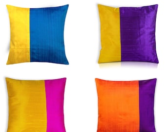 Color Block Cushions, Colorblock Silk Pillows, Handmade Silk Cushion Covers, Housewarming Gift, Wedding Gift, Fathers Day, Mothers Day Gift