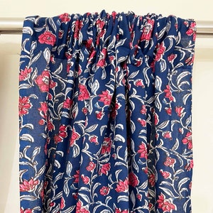 59&quot; Tall ONE PANEL last Piece ONLY, Red and Blue Floral Hand Block Printed Cotton Curtain Panel, Organic Cotton Drapes,