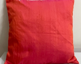 Orange and Pink Raw Silk Pillow Cover, Two-Tone Dupioni Silk Cushion