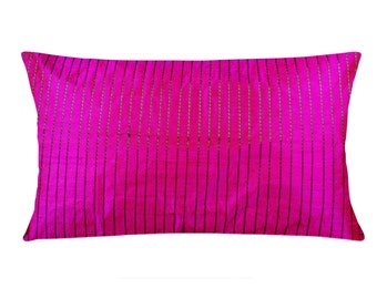 Handmade Silk Throw Pillow Brown Embellished Tussar Pure Silk Pillow Cover Decorative Silk Cushion Cover Warming Gift Silk Pillow Cover