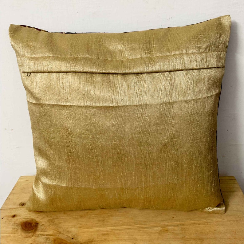 Handmade Silk Throw Pillow Brown Embellished Tussar Pure Silk Pillow Cover Decorative Silk Cushion Cover Warming Gift Silk Pillow Cover