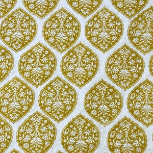 LINEN FABRIC, Hand Block Printed Linen, Designer Linen Fabric, Upholstery, Curtains and Home Furnishing Fabric, Pure Linen Fabric in Mustard