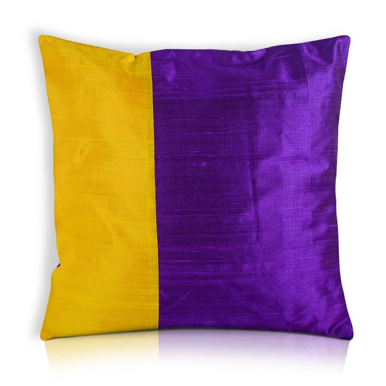 Purple and Yellow Color Block Raw Silk Pillow Cover Dupioni Etsy