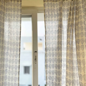 Indigo+White Paisley Hand Block Printed Valance, Cafe Curtains, Kitchen Curtains, Small Size Curtains