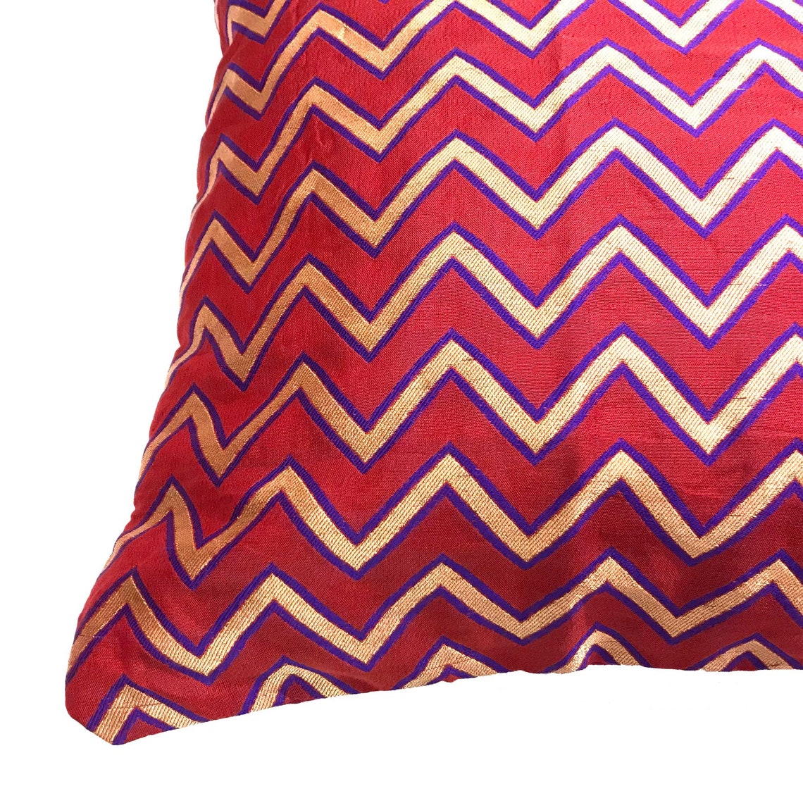Chevron Gold Burgundy Silk Lumbar Pillow Cover Burgundy Etsy