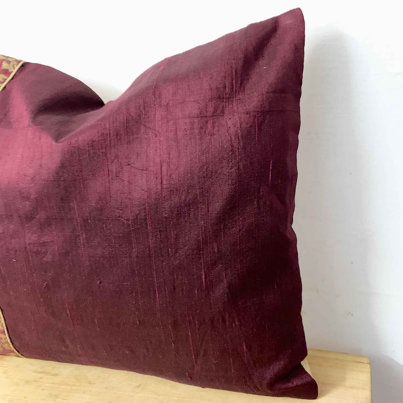 Handmade Silk Throw Pillow Brown Embellished Tussar Pure Silk Pillow Cover Decorative Silk Cushion Cover Warming Gift Silk Pillow Cover