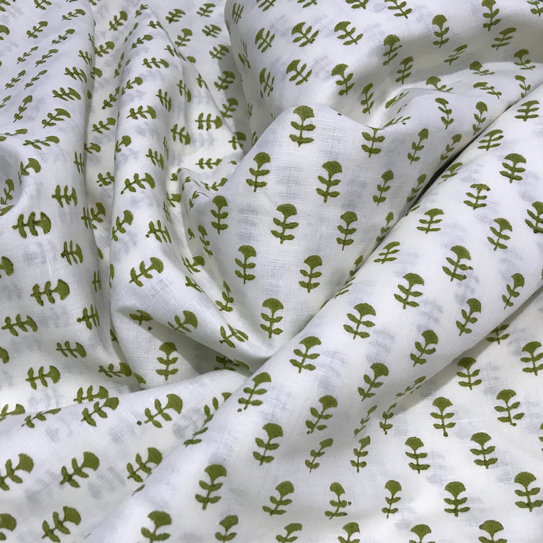Olive and Cream Hand Block Printed Linen Fabric Extra Wide Etsy