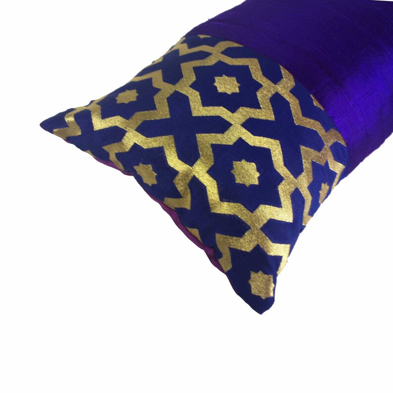 Navy Gold Silk Lumbar Pillow Handmade Silk Pillow Etsy