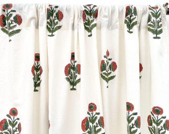 Rust Green Cotton Curtains, Living Room Curtains, Handmade, Set of 2