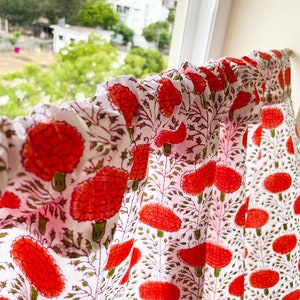 Floral Hand Block Print, Hand Block Printed Valance, Cafe Curtains, Striped Floral Kitchen Valance, Hand Block Printed Valance