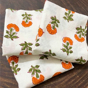 Orange Marigold Dinner Napkins Set, Table Napkins Various Options,  Housewarming Gift,  Wedding Gift, Christmas Celebration, Cute Dinner Set