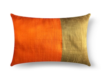 Handmade Burnt Orange Hazel Silk Lumbar Pillow Cover