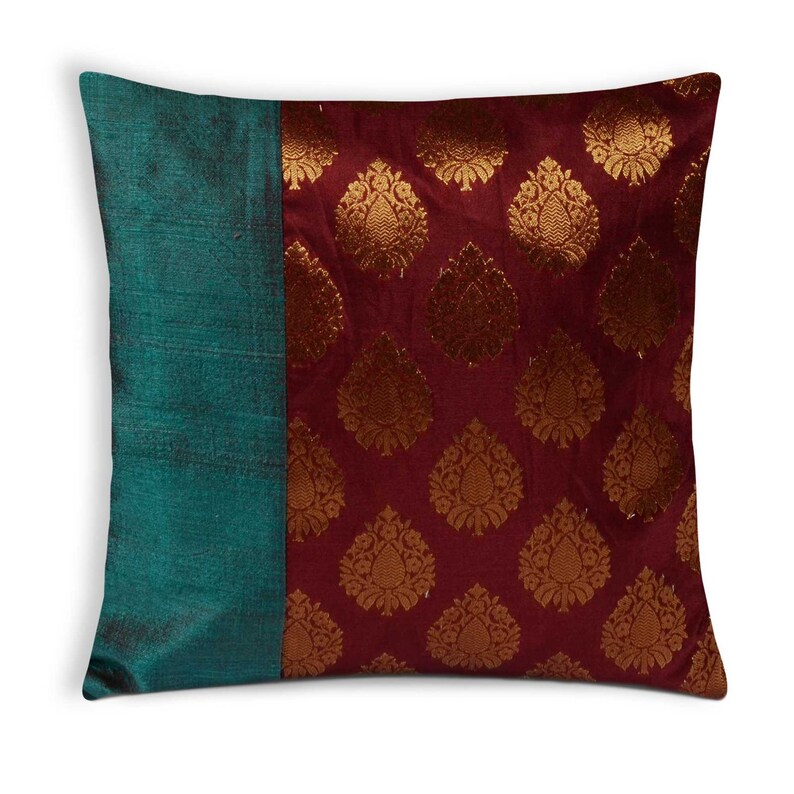 Teal Red and Gold Silk Pillow Cover House Warming Gift Etsy