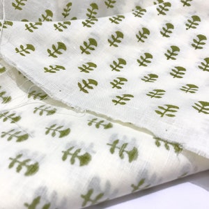 Olive and Cream Hand Block Printed Linen Fabric, Extra Wide Linen By Yard, Curtain Fabric Options Available , Handmade Upholstery Fabric
