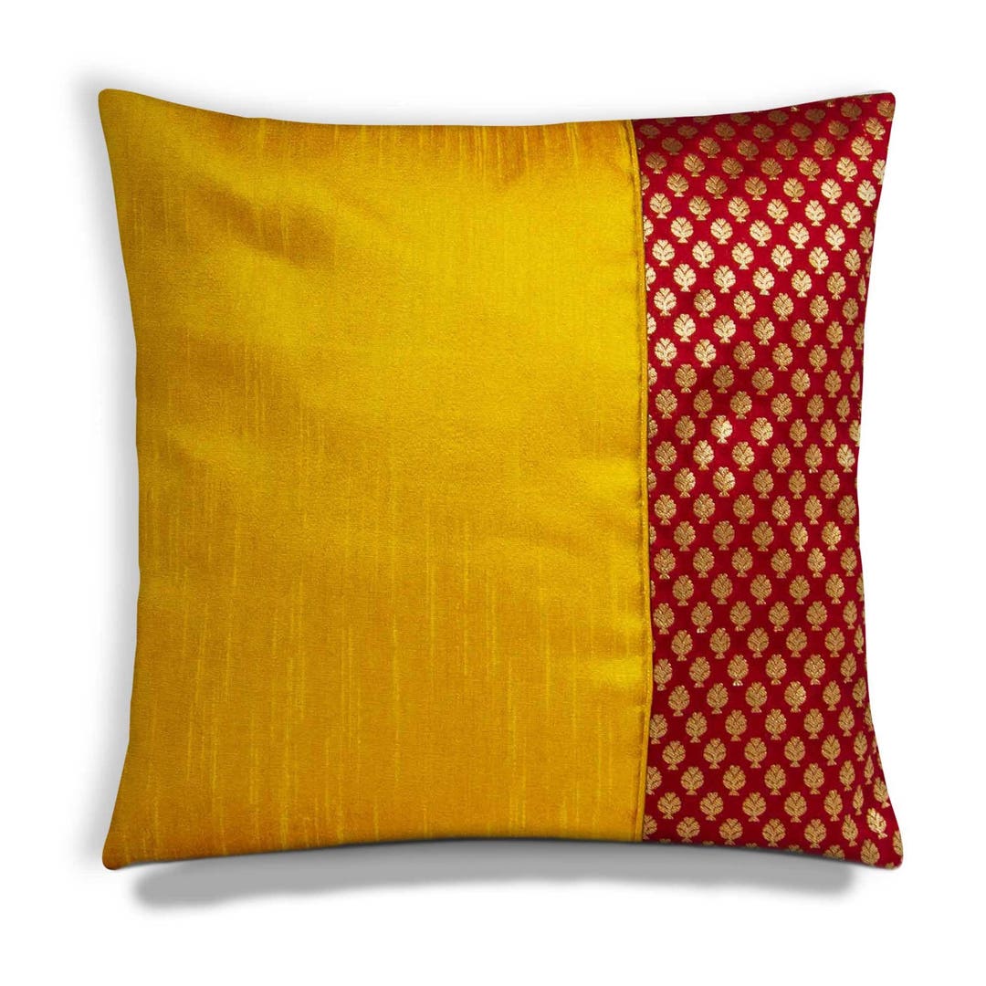 Yellow Red Raw Silk Decorative Throw Pillow Cover OR Request A - Etsy