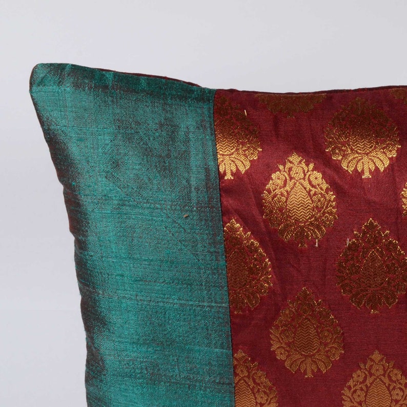 Teal Red and Gold Silk Pillow Cover House Warming Gift Etsy
