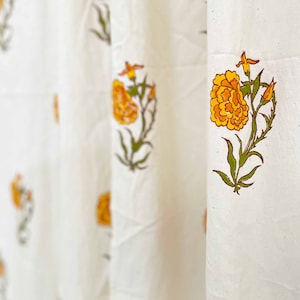 Orange Marigold Hand Block Printed Organic Cotton Curtain Panels, Rod Pocket Drapes