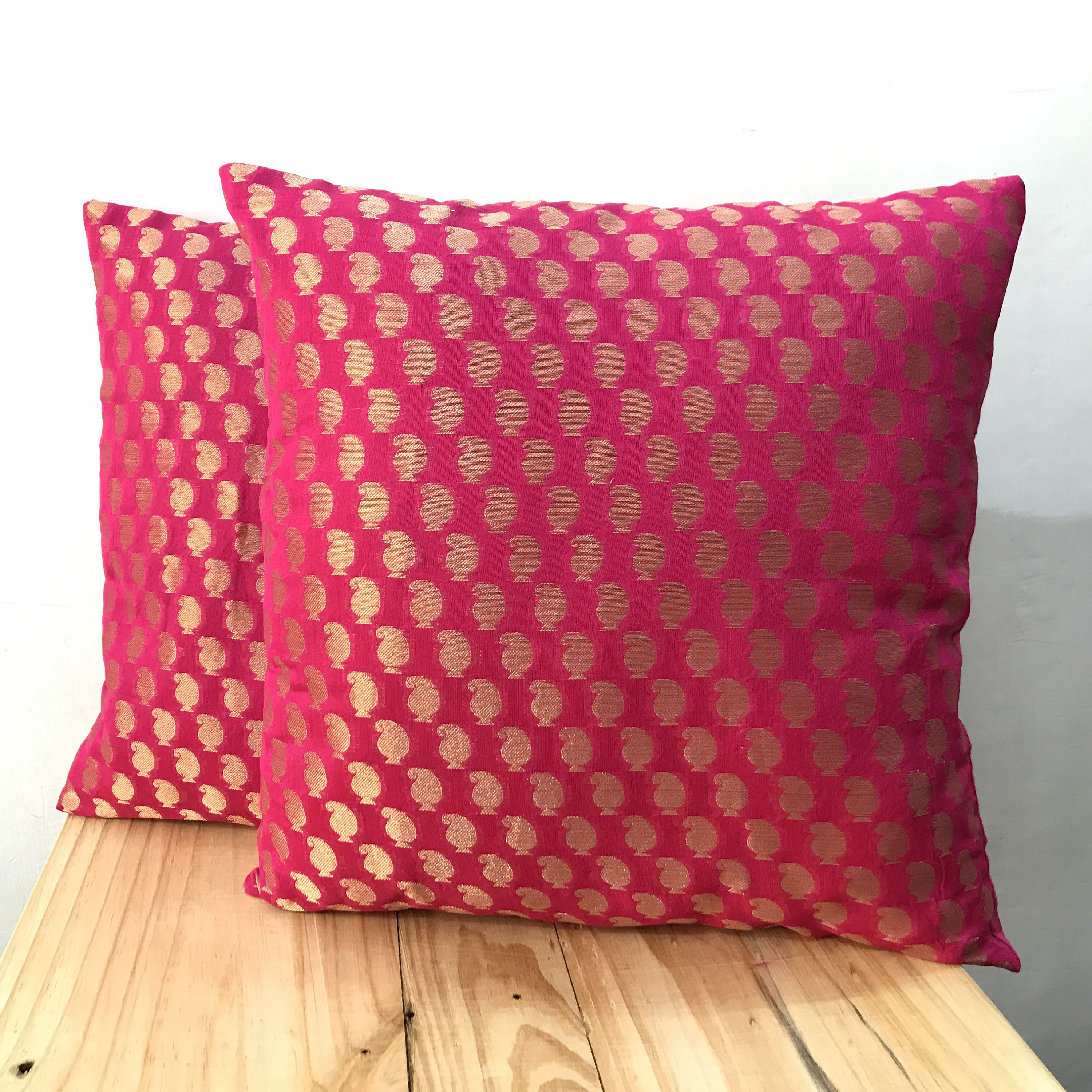 Set Of Two Hot Pink Silk Cushions Handmade Silk Cushion Etsy
